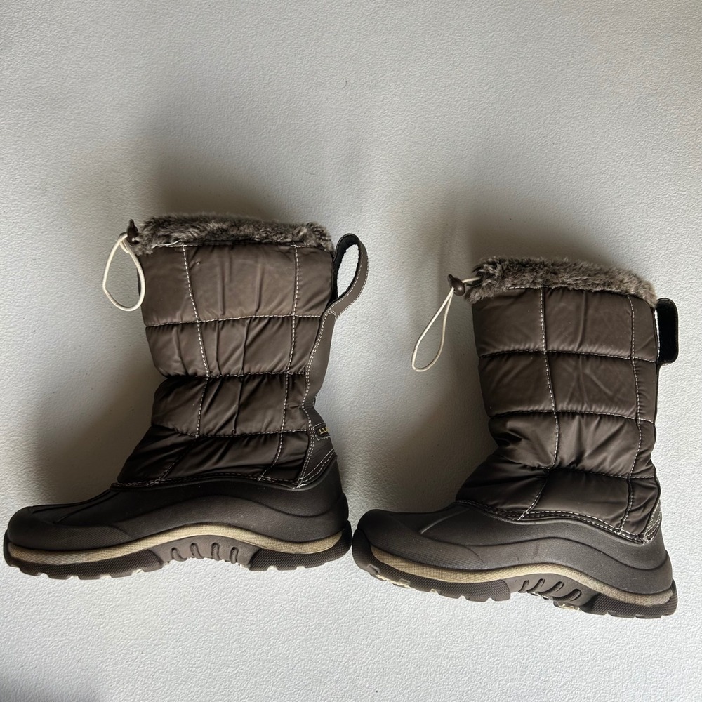 L.L. Bean Girls Quilted Faux Fur Trim Winter Snow Boots Brown Size 2 - Picture 3 of 8